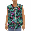 Teal Tropical Leaf Hawaii Pattern Print Sleeveless Baseball Jersey