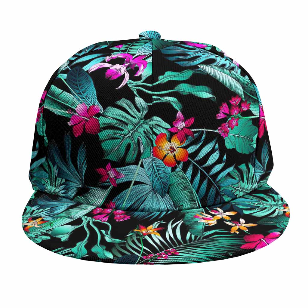 Teal Tropical Leaf Hawaii Pattern Print Snapback Cap