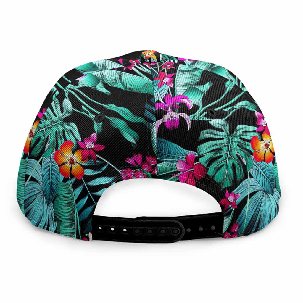 Teal Tropical Leaf Hawaii Pattern Print Snapback Cap