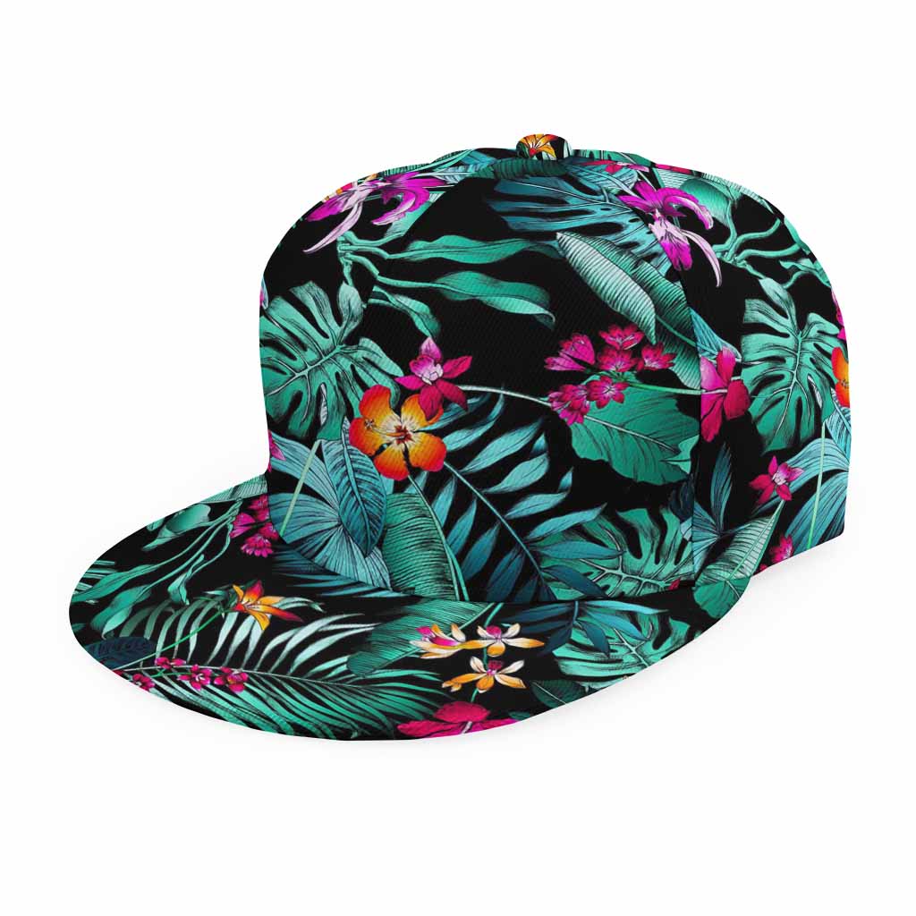 Teal Tropical Leaf Hawaii Pattern Print Snapback Cap