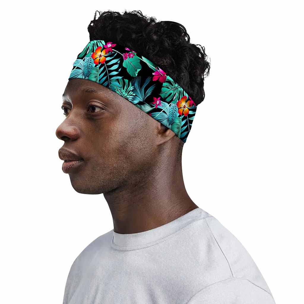 Teal Tropical Leaf Hawaii Pattern Print Sports Headband