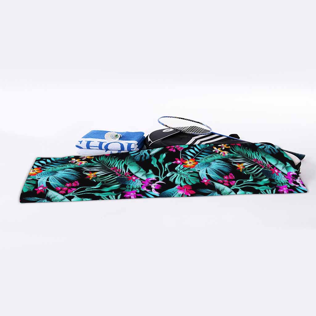 Teal Tropical Leaf Hawaii Pattern Print Sports Towel