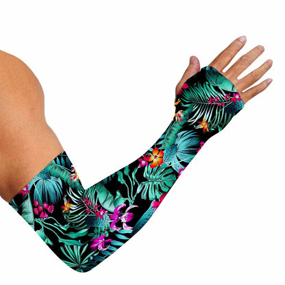 Teal Tropical Leaf Hawaii Pattern Print Sun Protection Arm Sleeves