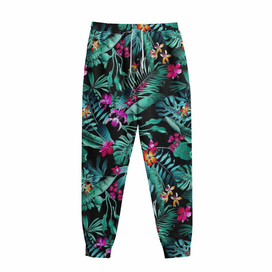 Teal Tropical Leaf Hawaii Pattern Print Sweatpants