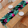 Teal Tropical Leaf Hawaii Pattern Print Table Runner