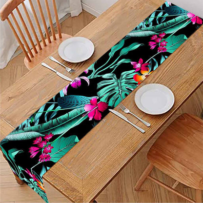Teal Tropical Leaf Hawaii Pattern Print Table Runner