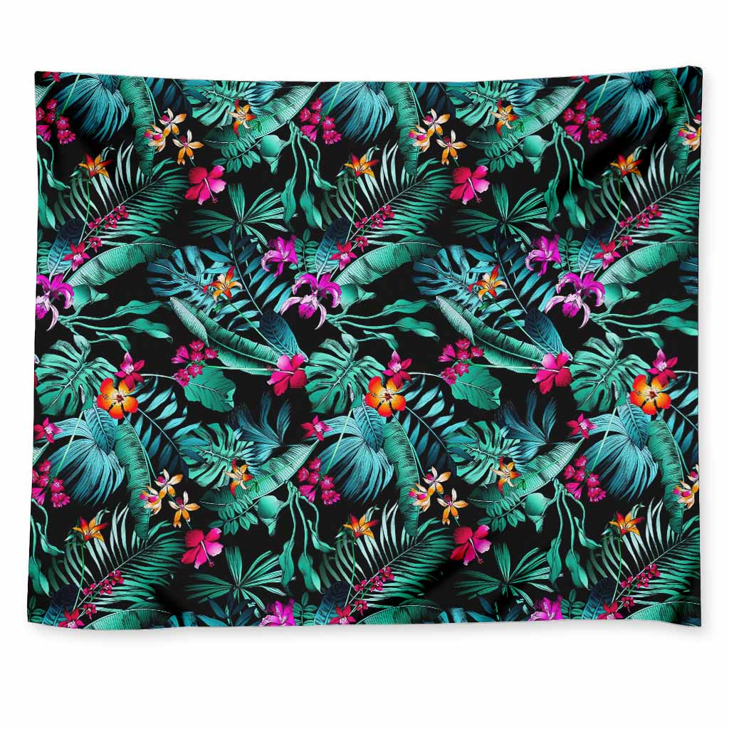 Teal Tropical Leaf Hawaii Pattern Print Tapestry
