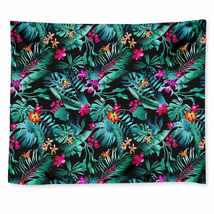 Teal Tropical Leaf Hawaii Pattern Print Tapestry