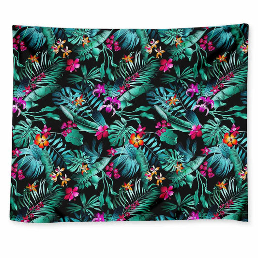 Teal Tropical Leaf Hawaii Pattern Print Tapestry