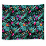 Teal Tropical Leaf Hawaii Pattern Print Tapestry