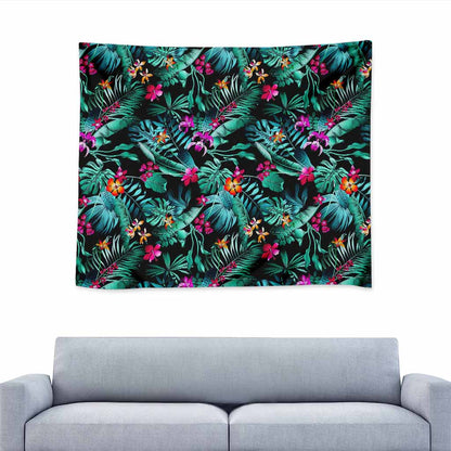 Teal Tropical Leaf Hawaii Pattern Print Tapestry