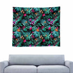 Teal Tropical Leaf Hawaii Pattern Print Tapestry