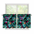 Teal Tropical Leaf Hawaii Pattern Print Tier Curtains
