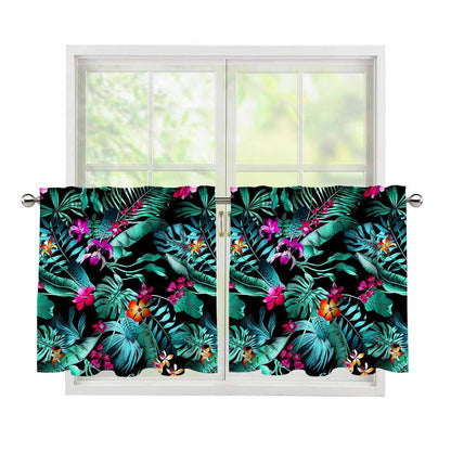 Teal Tropical Leaf Hawaii Pattern Print Tier Curtains