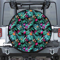 Teal Tropical Leaf Hawaii Pattern Print Tire Cover