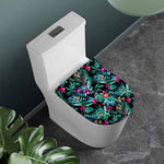 Teal Tropical Leaf Hawaii Pattern Print Toilet Lid Cover