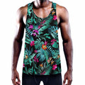 Teal Tropical Leaf Hawaii Pattern Print Men's Workout Tank Top