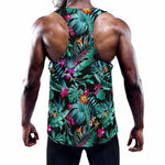 Teal Tropical Leaf Hawaii Pattern Print Training Tank Top