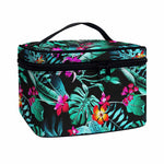 Teal Tropical Leaf Hawaii Pattern Print Travel Makeup Bag