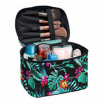 Teal Tropical Leaf Hawaii Pattern Print Travel Makeup Bag