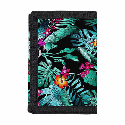 Teal Tropical Leaf Hawaii Pattern Print Trifold Wallet