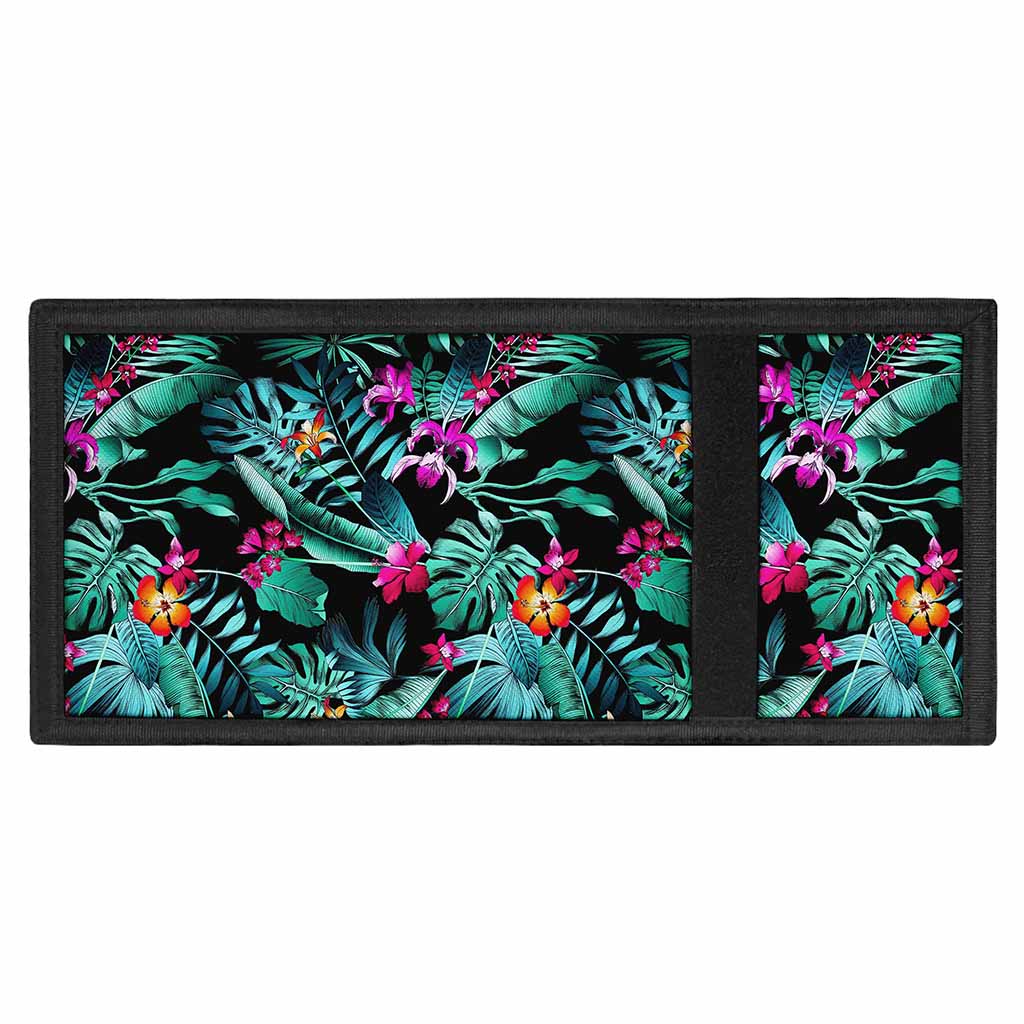 Teal Tropical Leaf Hawaii Pattern Print Trifold Wallet