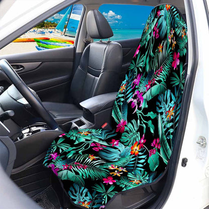 Teal Tropical Leaf Hawaii Pattern Print Waterproof Car Seat Cover
