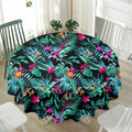 Teal Tropical Leaf Hawaii Pattern Print Waterproof Round Tablecloth