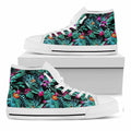 Teal Tropical Leaf Hawaii Pattern Print White High Top Sneakers