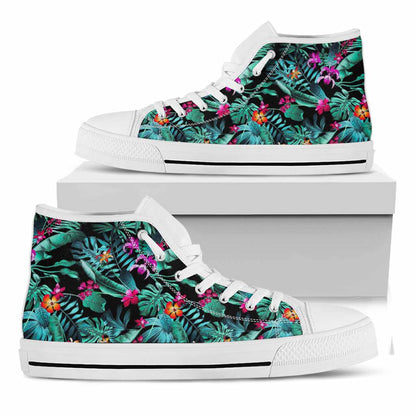 Teal Tropical Leaf Hawaii Pattern Print White High Top Sneakers