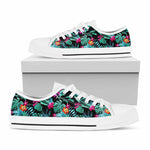 Teal Tropical Leaf Hawaii Pattern Print White Low Top Sneakers