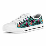 Teal Tropical Leaf Hawaii Pattern Print White Low Top Sneakers