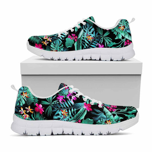 Teal Tropical Leaf Hawaii Pattern Print White Running Shoes