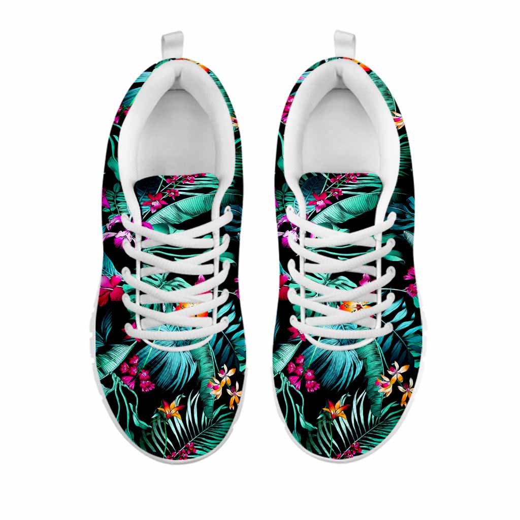 Teal Tropical Leaf Hawaii Pattern Print White Running Shoes