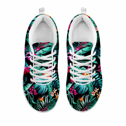 Teal Tropical Leaf Hawaii Pattern Print White Running Shoes