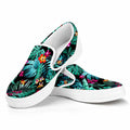 Teal Tropical Leaf Hawaii Pattern Print White Slip On Sneakers