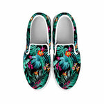 Teal Tropical Leaf Hawaii Pattern Print White Slip On Sneakers