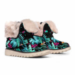 Teal Tropical Leaf Hawaii Pattern Print Winter Boots