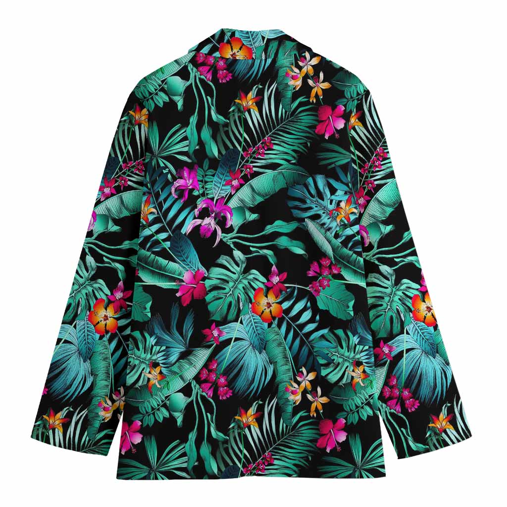 Teal Tropical Leaf Hawaii Pattern Print Women's Blazer