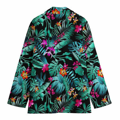 Teal Tropical Leaf Hawaii Pattern Print Women's Blazer