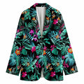 Teal Tropical Leaf Hawaii Pattern Print Women's Cotton Blazer