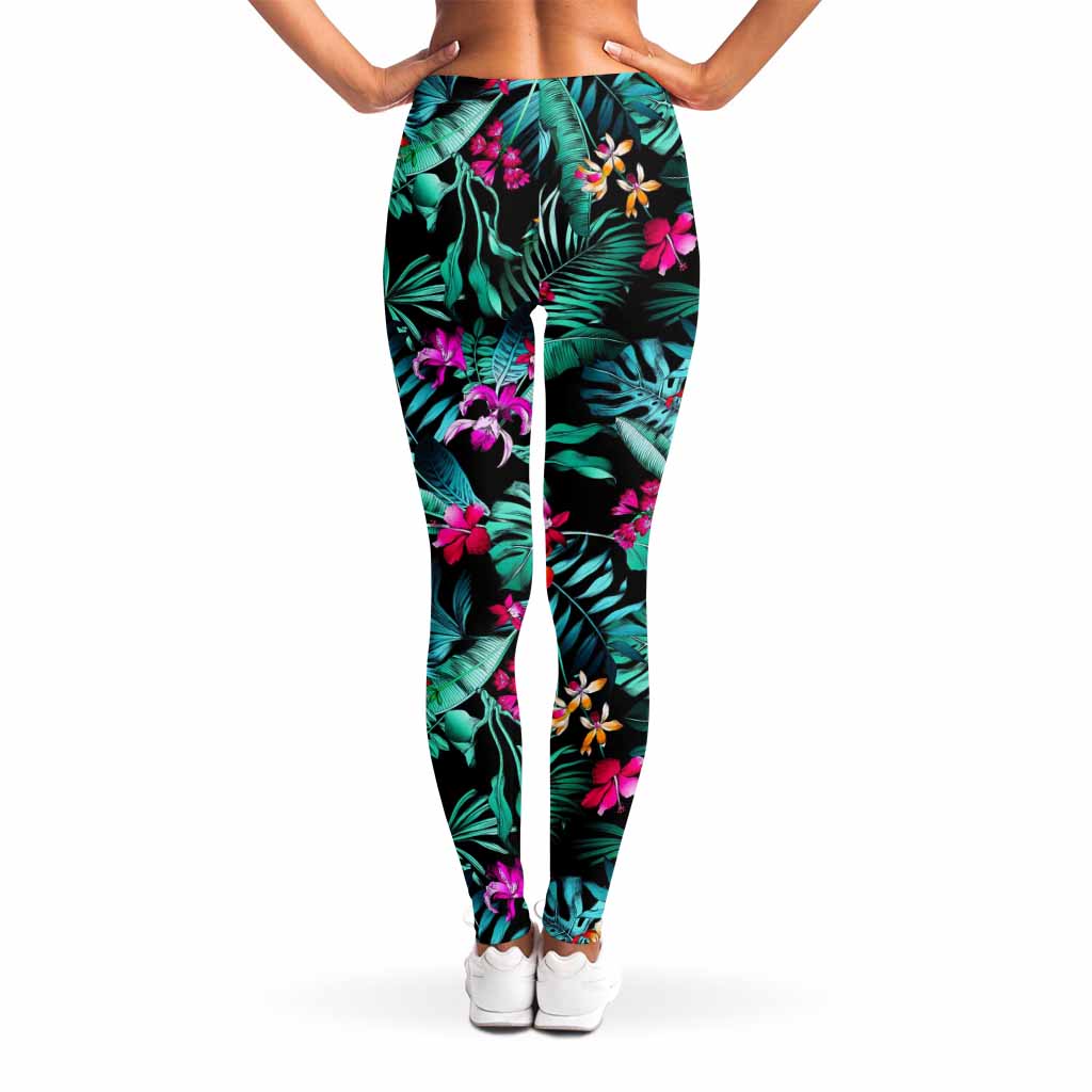 Teal Tropical Leaf Hawaii Pattern Print Women's Leggings