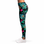 Teal Tropical Leaf Hawaii Pattern Print Women's Leggings
