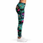 Teal Tropical Leaf Hawaii Pattern Print Women's Leggings