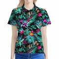 Teal Tropical Leaf Hawaii Pattern Print Women's Polo Shirt