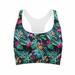Teal Tropical Leaf Hawaii Pattern Print Women's Sports Bra