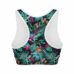 Teal Tropical Leaf Hawaii Pattern Print Women's Sports Bra