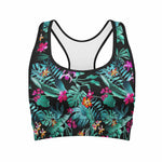 Teal Tropical Leaf Hawaii Pattern Print Women's Sports Bra