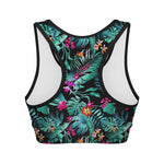 Teal Tropical Leaf Hawaii Pattern Print Women's Sports Bra