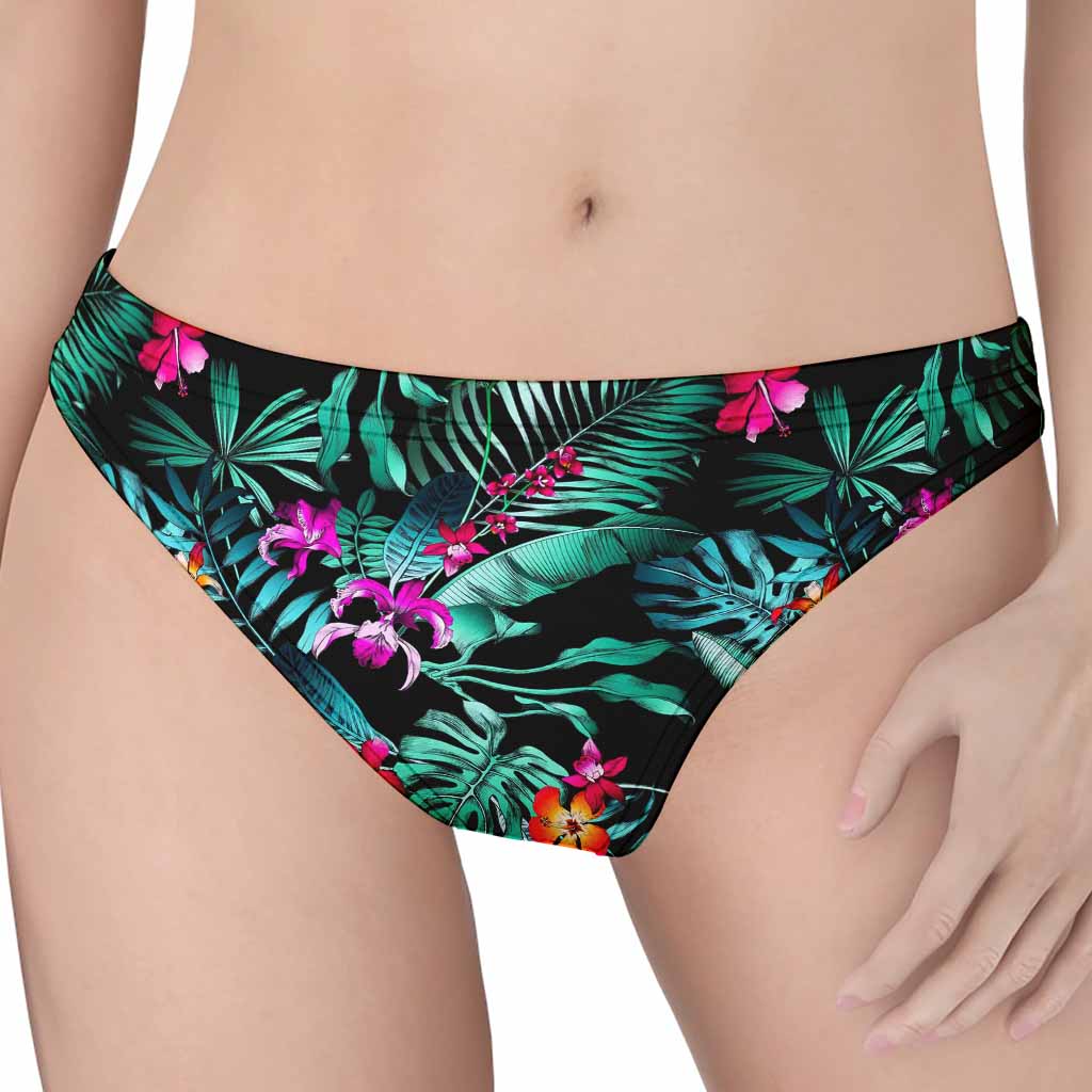 Teal Tropical Leaf Hawaii Pattern Print Women's Thong